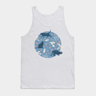 Cats Daisies and Mint Blue and Cream Tank Top